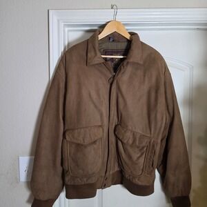 Global Identity G-III Mens Brown Suede Leather Bomber Jacket XL Aviator Flight